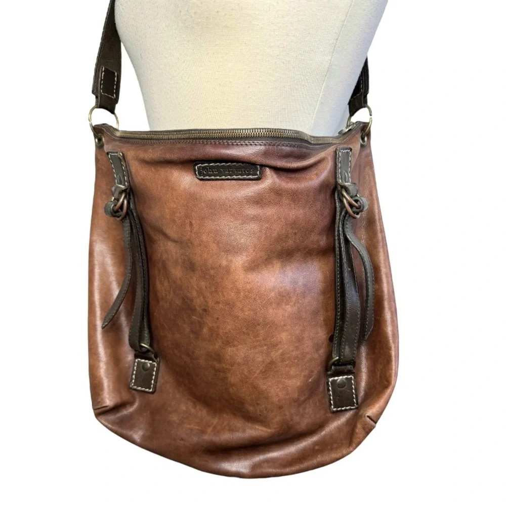 JOHN VARAVATOS Italian Leather Messenger Bag - Picture 3 of 16